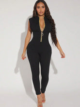 Ribbed Knit Big Zipper Green Jumpsuit, Winter Fall Women Clothes